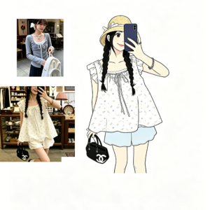 3: WM-H995 Square-neck, drawstring, floral print, cap-sleeve shorts set