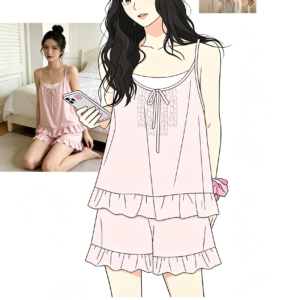 4: JY-4809 Pink lace halter-neck ruffled shorts set