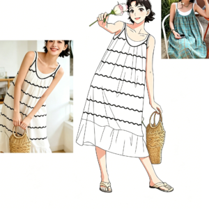 6: H-26-132 Long striped halter-neck nightdress