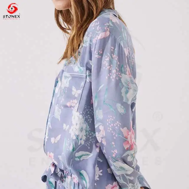 Women's Pajamas Sets 2pcs Solid Design Woven Comfort-Fit Breathable Long Sleeve Trousers Sleepwear Spring Summer - Image 4