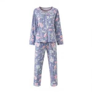 Women's Pajamas Sets 2pcs Solid Design Woven Comfort-Fit Breathable Long Sleeve Trousers Sleepwear Spring Summer