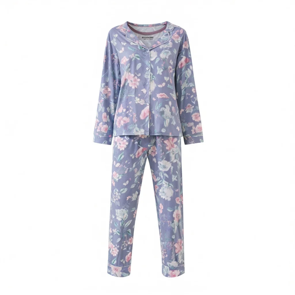 Women's Pajamas Sets 2pcs Solid Design Woven Comfort-Fit Breathable Long Sleeve Trousers Sleepwear Spring Summer